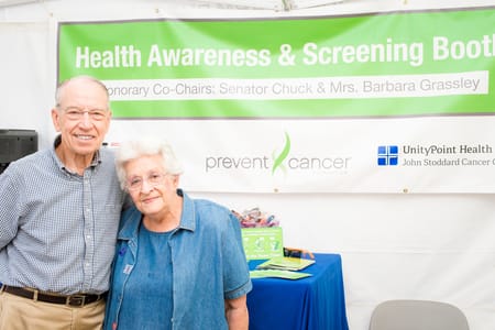 Barbara Grassley, an advocate for cancer prevention with her husband, Chuck Grassley, Senior US senator, in a health campaign for raising awareness about cancer and its screening